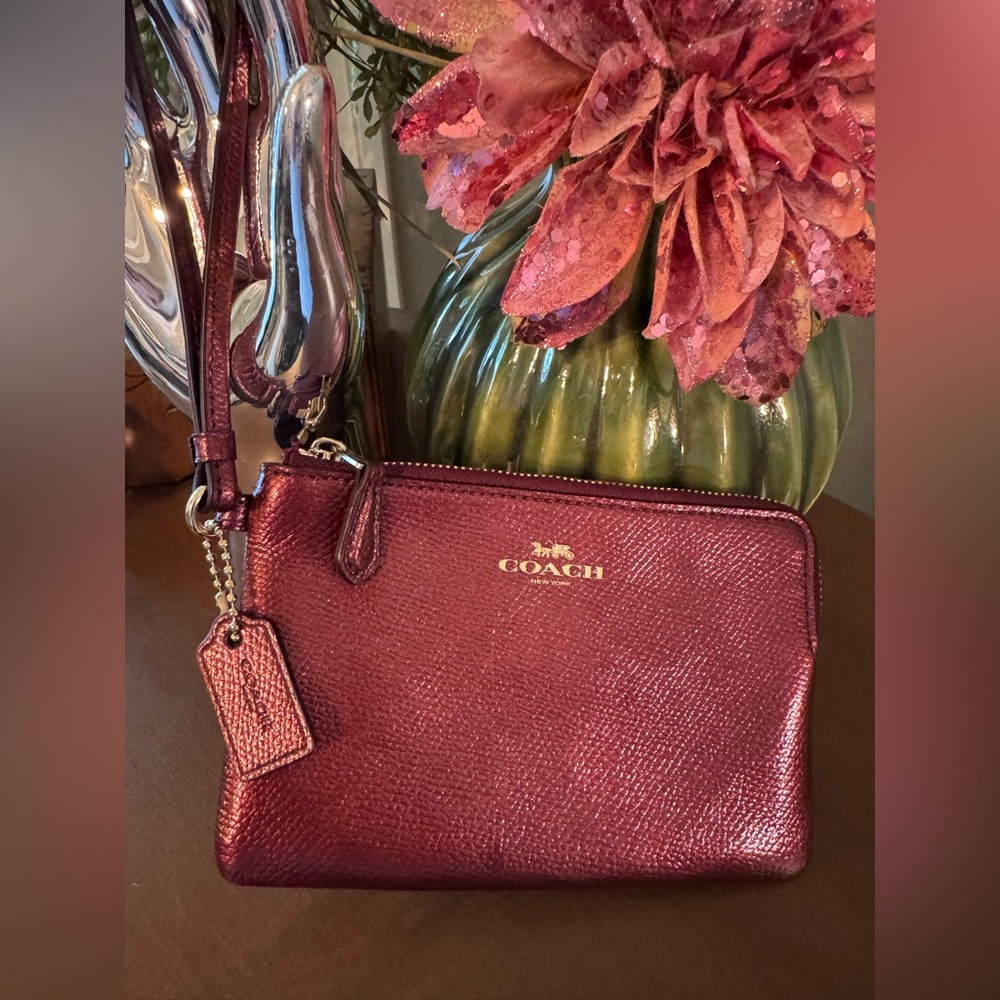 Coach Metallic Burgundy Wristlet